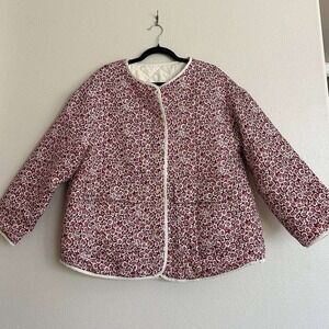 Quilted Burgundy Ditsy Floral Jacket L Cottagecore Boho Vintage Style Coat Comfy